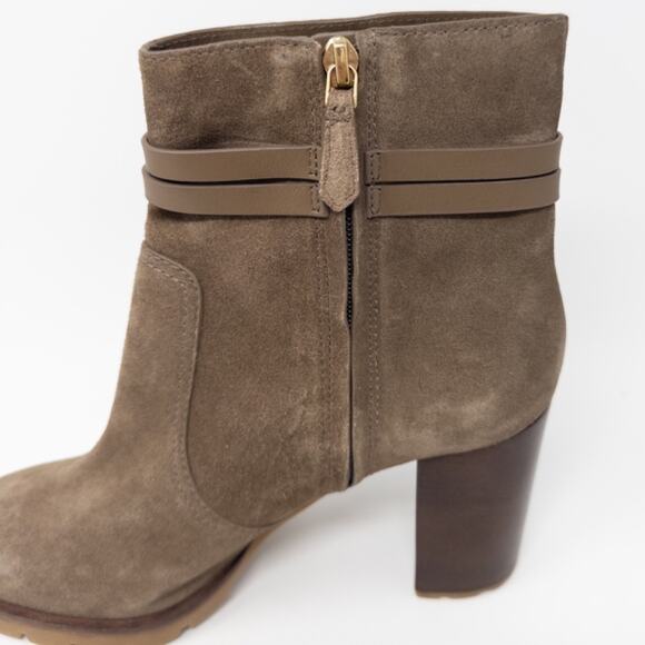 Tory Burch Leigh 90mm Lug Sole Boots River Rock Suede Womens 10 - Picture 3 of 7